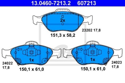 ATE 13.0460-7213.2 КОЛОДКИ ГАЛЬМІВНІ ПЕРЕД TOYOTA YARIS 1,0-1,33 05-