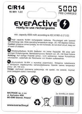 * Akumulatory everActive R14 C Ni-MH 5000mAh R2U
