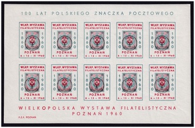 100 lat Polskiego Znaczka Pocztowego arkusik ** Wielkopolska WF Poznań 1960
