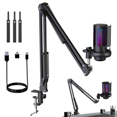 MIKROFON DO KOMPUTERA GAMINGOWY POJEMNOŚCIOWY FUNKCJA STUDYJNY USB RGB