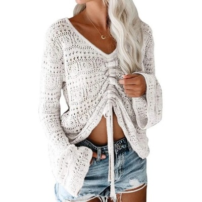 Drawstring Knitted Blouse Fashion 2023 Off Shoulde