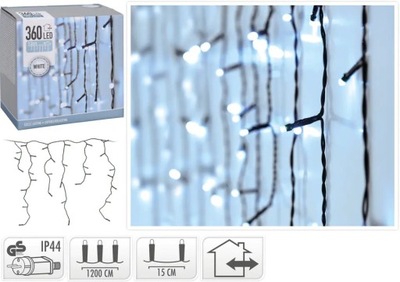 Lampki KURTYNA ŚWIETLNA 360 LED zimne białe Koopman