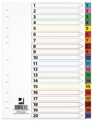 Przekładki karton A4 1-20 20 kart lam indeks mix
