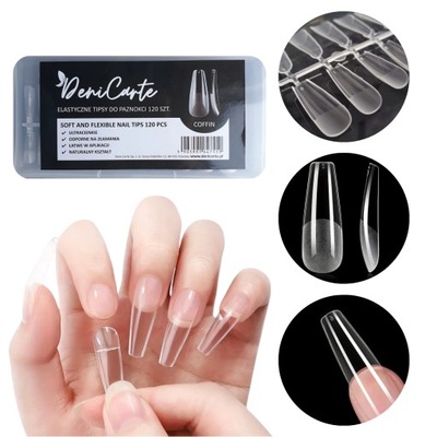 Flexi Soft Gel Tips Miękkie Tipsy Żelowe 120 Sztuk Coffin Balerina Pod Żel