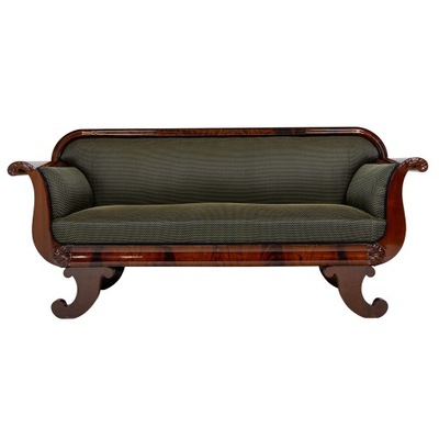 SOFA BIEDERMEIER MAHOŃ XIX W. ANTYK NOWA TAPICERKA