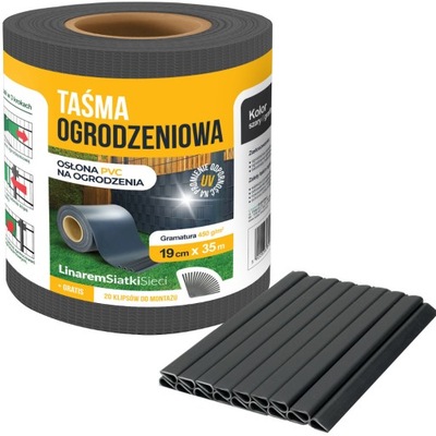 TAŚMA OGRODZENIOWA ANTRACYT 19x35m OSŁONA NA OGRODZENIE PANELOWE PŁOT +UV