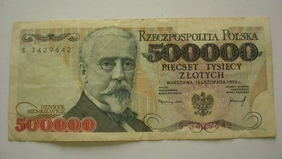 Banknot 500000 zł 1993 rok - seria S stan 3