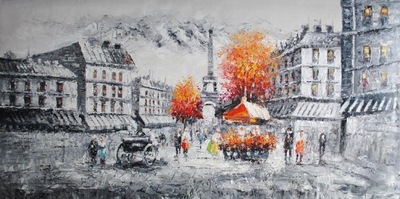 Uliczka, Paryż, impresja, obraz olejny, 60x120cm