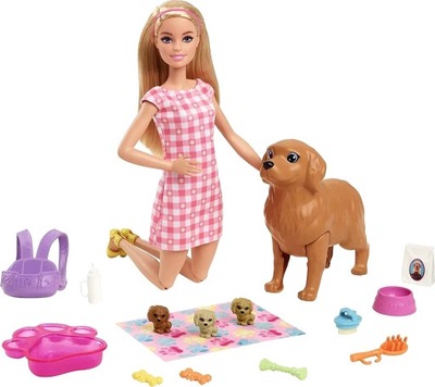 Barbie HCK75 Narodziny piesków - psia mama i 3 szczeniaki, lalka