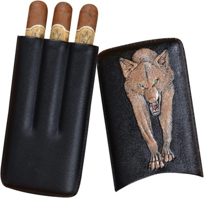 EUTI HUMIDOR NA 3 CYGARA SKÓRZANE WYŁOŻONE DREWNEM CEDROWYM CZARNE