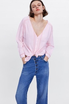Różowa koszula bawełniana Zara M L XL haft