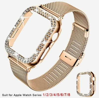 Kryształowe etui + Pasek Mesh do Apple Watch 40mm RÓŻOWE ZŁOTO