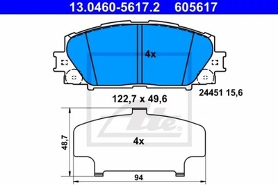 ATE 13.0460-5617.2 КОМПЛЕКТ КОЛОДОК ШАЛЬМІВНИХ, ГАЛЬМА TARCZOWE