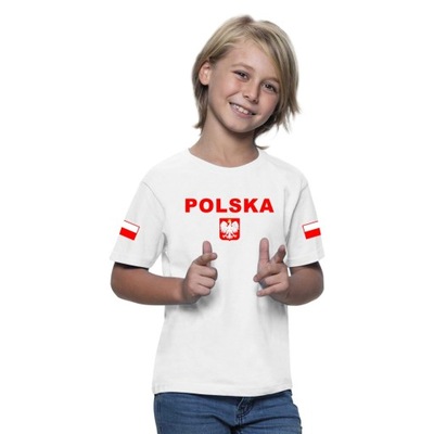 T-shirt biały Koszulka Dziecięca POLSKA r.140