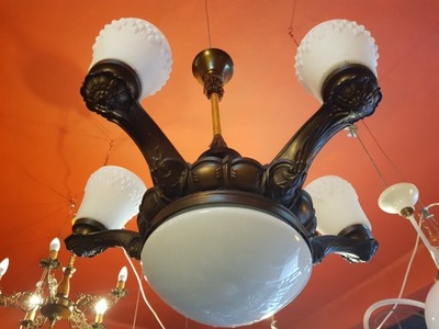 Stara lampa sufitowa żyrandol secesja 6 żarówek