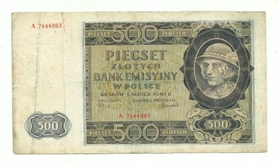 500 złotych 1940 GÓRAL seria A