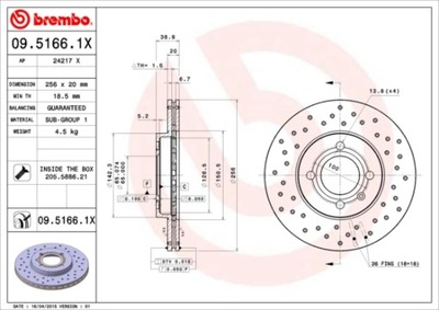 DISCS BRAKE FRONT BREMBO 09.5166.1X 0951661X  