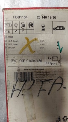 Комплект гальмівних колодок гальмівних ferodo fdb1134 alfa фото №1