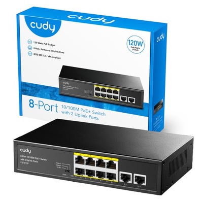 Switch PoE 8x POE 2x UPLINK PRZEŁĄCZNIK POE 10-PORTOWY Switch PoE Cudy 120W