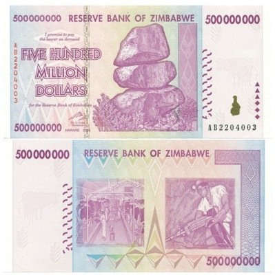 ZIMBABWE 500000000 DOLARÓW 2008 P-82 UNC