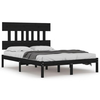 Rama łóżka, czarna, lite drewno, 135x190 cm, podwó