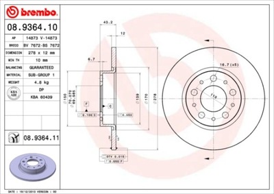 ГАЛЬМІВНІ ДИСКИ ГАЛЬМІВНІ ЗАД BREMBO 08.9364.11 08936411