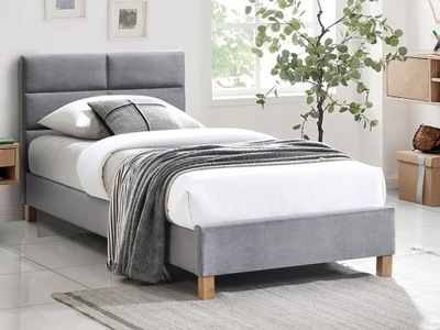 Łóżko tapicerowane z zagłówkiem pojedyncze SIERRA VELVET 90x200 szare