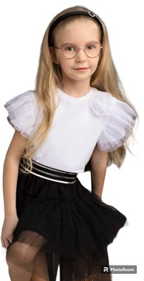 Biała galowa elegancka bluzka dla dziewczynki POLSKA 110 cm