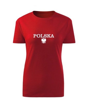 Koszulka T-shirt damska M405 POLSKA KIBICA GODŁO czerwona rozm 3XL