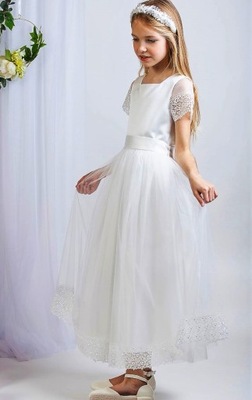 VIWA Przepiękna sukienka tiul koroneczka ecru 158