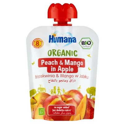 Humana Organic mus owocowy brzoskwinia i mango w jabłku po 8 miesiącu 90 g