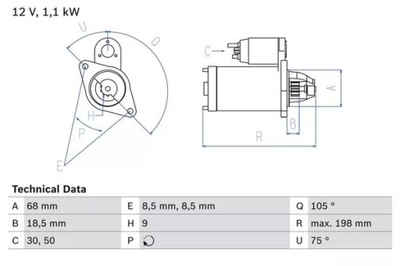 СТАРТЕР (12V, 1,1KW) OPEL AGILA, ASTR