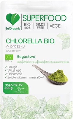 BeOrganic CHLORELLA Bio ORGANICZNA w proszku 200g