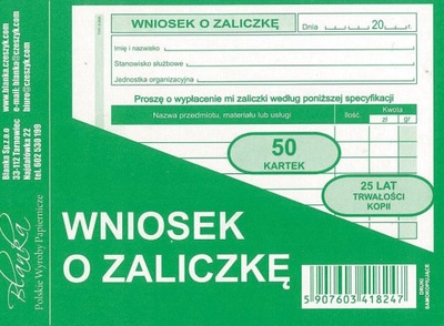 Wniosek o zaliczkę A6 50k