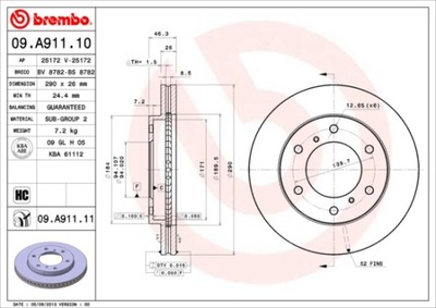 DISKAI STABDŽIŲ PRIEK. BREMBO 09.A911.10 09A91110 