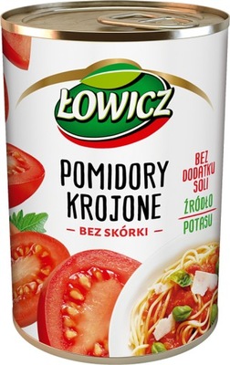 ŁOWICZ Pomidory krojone bez skórki puszka 400g