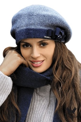 AMPARO beret damski zimowy kolor granatowy, KAMEA