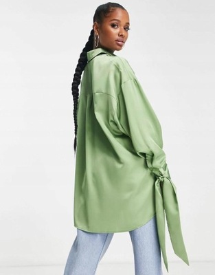 Asos Design huk ZIELONA KOSZULA OVERSIZE SATYNOWA XXXS