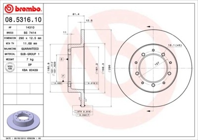 Гальмівні диски гальмівні задня brembo 08.5316.10 08531610 фото №1