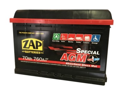 Аккумулятор zap 70ah 760a special agm запуск стоп фото №1