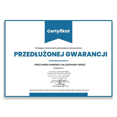 VOUCHER PRZEDŁUŻONA GWARANCJA +24 MIESIĄCE - KOSY PILARKI KOSIARKI ROZDRAB.