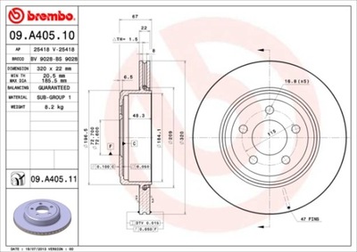 ГАЛЬМІВНІ ДИСКИ ГАЛЬМІВНІ ЗАД BREMBO 09.A405.11 09A40511