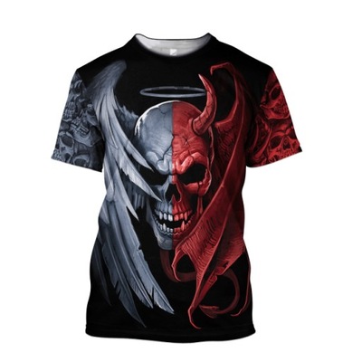 T-SHIRT 3D Satanistyczna czaszka czerwony tatuaż