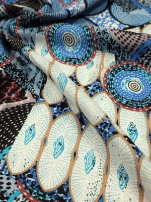 Tkanina wiskoza materiał wzór ornament niebieski