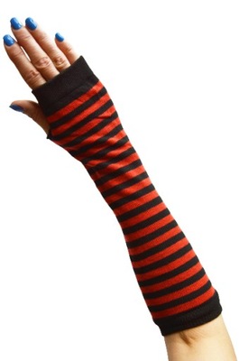 MITENKI długie rękawiczki bez palców paski czerwone