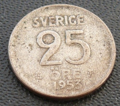 SZWECJA - GUSTAW VI - 25 ORE 1953 r.- srebro Ag (2