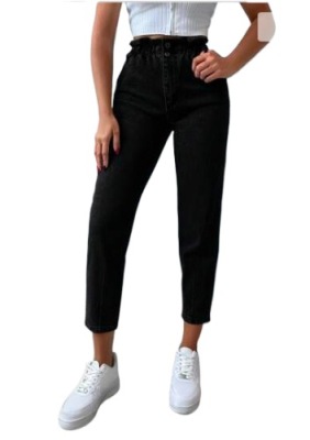 SPODNIE DAMSKIE CZARNE JEANSOWE WYSOKI STAN 37 ŁOL