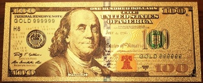 USA ,100 Dolarów , banknot kolekcjonerski pozłacany 24 karatowym złotem ,#3