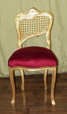 Złote Bordowe Stylowe Krzesło do Toaletki Rafia