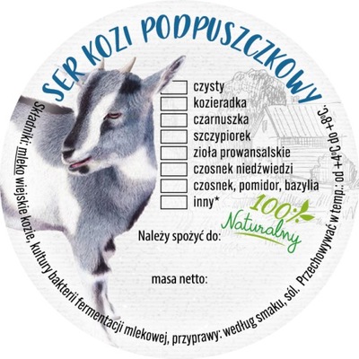 20 sztuk etykiety okrągłe samoprzylepne Ser podpuszczkowy Produkty kozie
